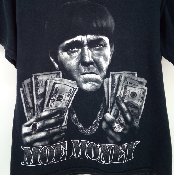Three Stooges Moe Money Graphic Tee Funny Black Cash Fruit of the Loom Cotton S - Picture 4 of 7